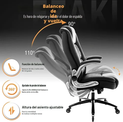 Miniatura 5 de Silla de Oficina de Respaldo Alto - Brazos Abatibles Ajustables Soporte Lumbar Integrado, Silla de Escritorio de Computadora Ejecutiva Sillas