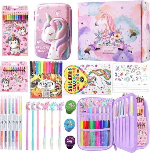 Juego de marcadores perfumados de frutas, 56 piezas de suministros de arte para niños, regalos de unicornios para niñas, juego de marcadores con