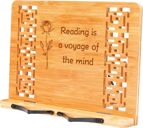 Miniatura 18 de MEGREZ Soporte de libro para lectura (13.2 x 9.4 pulgadas) Soporte de bambú para libros de cocina para cocina, soporte ajustable