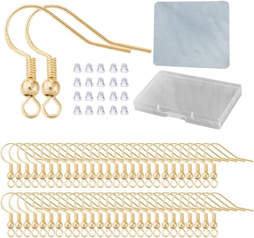 Ganchos para Aretes para Fabricación de Joyas - 120 piezas/60 Pares Hipoalergénicos de Alambres para Orejas de Oro de 14K Ganchos de Pescado para