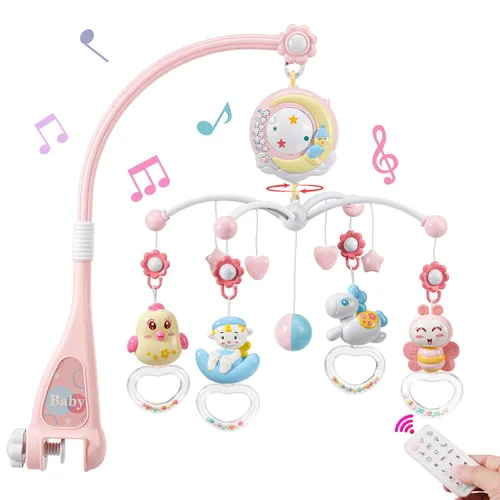Móvil Musical para cuna de bebé., Rosado