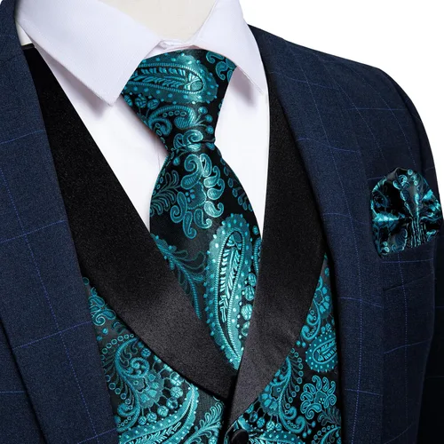 Miniatura 2 de DiBanGu Suit Vest for Men Vest Set with Tie Bowtie Tie Clip Pocket Square Cufflinks 6Pcs Waistcoat