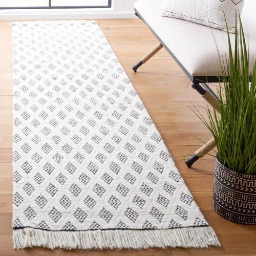 SAFAVIEH Natura Collection - Alfombra de pasillo de 9 pies, color marfil y negro, diseño de transición, ideal para zonas de alto tráfico en pasillo,