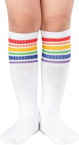 American Trends Calcetines de fútbol para niños y niñas, calcetines altos a la rodilla, calcetines de algodón para deportes, calcetines largos de