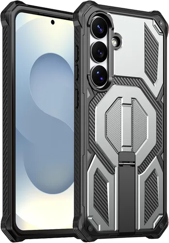 Miniatura 15 de Funda magnética para Samsung Galaxy S24 FE con soporte y protector de pantalla [compatible con Magsafe] antideslizante, cuerpo completo, doble capa