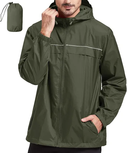 Miniatura 37 de SWISSWELL Chaqueta impermeable para hombre, rompevientos, ligera con capucha para uso diario casual