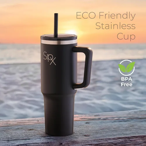 Miniatura 7 de SipX™ Vaso aislado de 30 onzas con asa y pajita, acero inoxidable aislado al vacío, a prueba de fugas, apto para portavasos - Perfecto para café