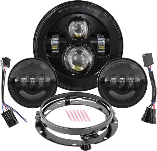 Miniatura 11 de XPCTD - Faro delantero LED de motocicleta de 7 pulgadas con lámparas de niebla de 4.5" compatibles con Harley Davidson Street Glide Road King Negro