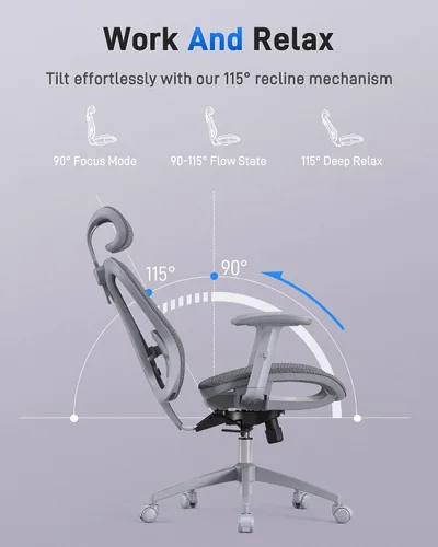 Miniatura 5 de amseatec Silla ergonómica de escritorio de oficina, cómoda silla de juegos para computadora, respaldo y asiento de malla transpirable, reposabrazos
