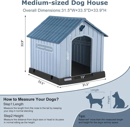 Miniatura 2 de LEMBERI Casa de perro de plástico impermeable duradera para perros de tamaño pequeño a mediano, caseta para perros para interiores y exteriores