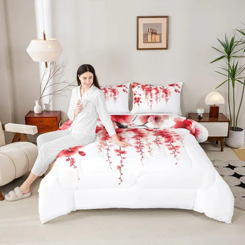 Miniatura 17 de Manfei Juego de Edredón Floral de Acuarela Tamaño Twin, Juego de Ropa de Cama de Flores Botánicas y Hojas 2 piezas, Edredón de Plumón de Flores
