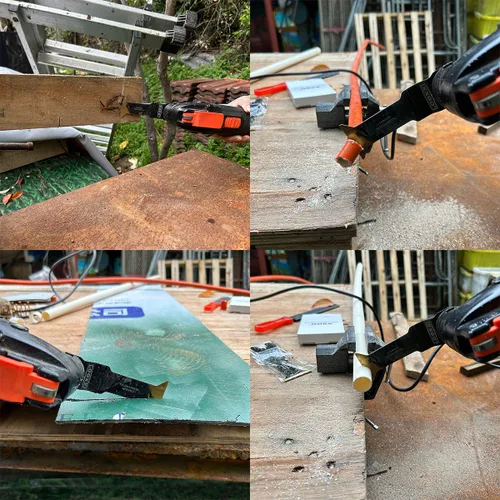 Miniatura 5 de XXGO 3 piezas extra larga corte de metal titanio oscilante multiherramienta hoja Lo mejor para cortar clavos de metal de plástico de madera en un