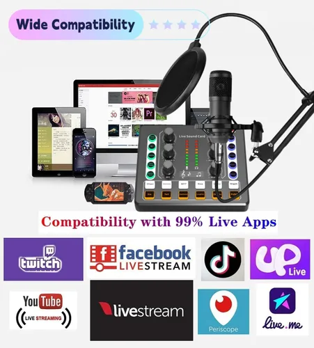 Miniatura 6 de Paquete de equipo de podcast, BM-800 - Paquete de micrófono para podcast, cambiador de voz con tarjeta de sonido en vivo, micrófono condensador