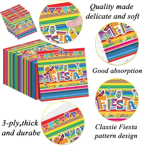 Miniatura 3 de Paquete de 100 servilletas de fiesta mexicana para fiesta del 5 de mayo, servilletas de papel desechables con temática de fiesta mexicana, banderas