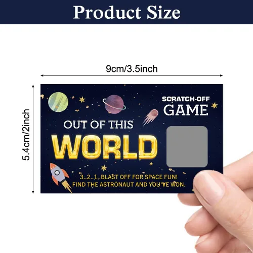 Miniatura 3 de Haizct 50 tarjetas para raspar fuera del mundo, juego de rascar espacial para fiesta de cumpleaños, decoraciones de baby shower, rafa de cohete