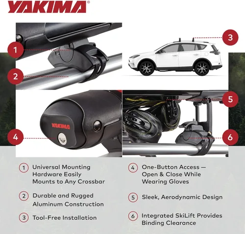 Miniatura 3 de Yakima FatCat EVO 6 - Soporte de techo para esquí y snowboard para 6 pares de esquís o 4 tablas de snowboard, color negro, portaequipajes