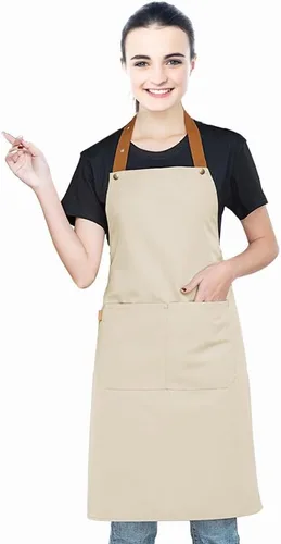 Miniatura 9 de Delantal de cocina con bolsillos, correa ajustable para el cuello para mujeres y hombres, delantal resistente al agua para chef artista camarero