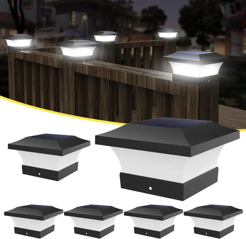 Miniatura 12 de T-SUN - Luces solares de poste, luces impermeables al aire libre para postes de madera de 4 x 4, iluminación LED blanca de 6000K, para cubierta