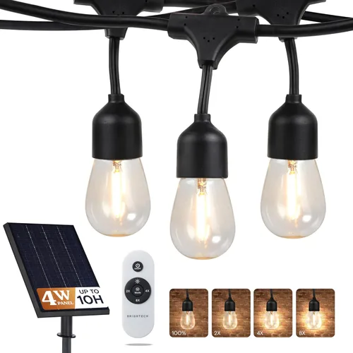 Miniatura 14 de Brightech Ambience Pro - Cadena de luces solares de 27 pies para exteriores, luces de patio impermeables de grado comercial con bombillas Edison