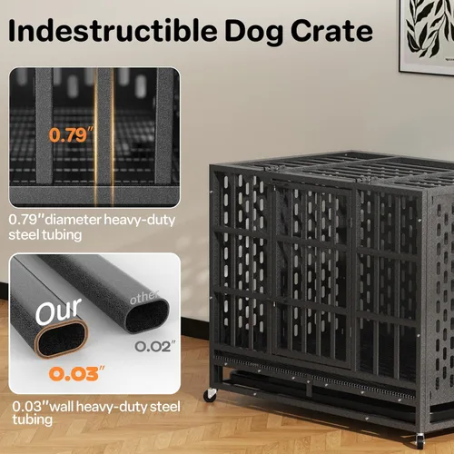 Miniatura 3 de Jaula para perros de alta resistencia de 38 pulgadas, a prueba de escapes de acero, jaula indestructible de doble puerta para interiores, perrera