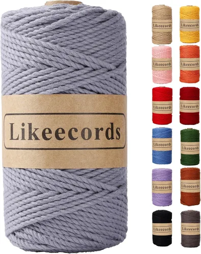 Miniatura 11 de Likeecords Cordón de algodón para macramé de 3mm x 100 metros, hilo torcido de 3 hebras, cuerda de macramé, hilo de algodón para macramé, cuerda
