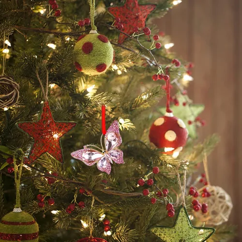 Miniatura 5 de WaaHome Adornos de Navidad de mariposa rosa 2025 – Hermoso adorno de recuerdo de mariposa monarca de metal para decoración de árbol de Navidad