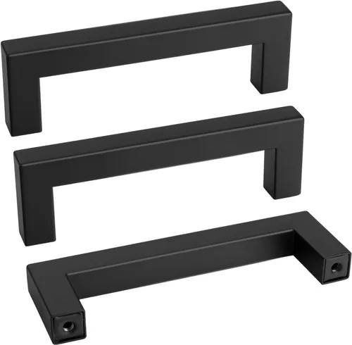 Miniatura 28 de Goldenwarm 1 paquete de manija cuadrada negra para cajones de gabinete de barra, de acero inoxidable, herrajes modernos para gabinetes de cocina