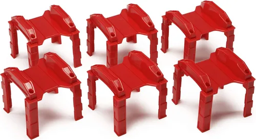 Paquete de 6 elevadores de soporte de varios niveles, elevadores rojos para tren de juguete de madera que crea 3 niveles de pistas. Reemplazo de