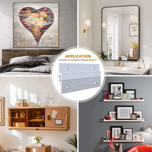 Miniatura 5 de Apragaz Tacos franceses de 4 pulgadas, colgador de fotos y espejo de alta resistencia, mantiene el nivel, aluminio, soporta 50 libras por par, 20