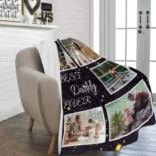 Miniatura 2 de Manta personalizable con texto en inglés «Best Daddy Ever», regalo para el Día del Padre, mantas personalizadas con fotos personalizadas, regalo