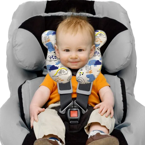Miniatura 7 de Almohada de viaje para bebé, cojín suave y agradable a la piel para asiento de automóvil, cochecito y cochecito (dinosaurio azul)