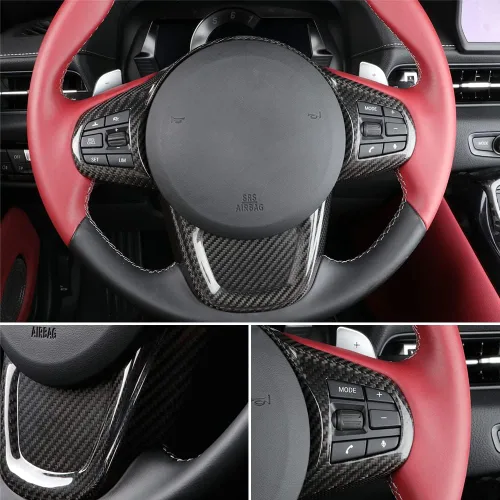 Miniatura 6 de Cubierta del panel del volante de fibra de carbono para Toyota Supra GR A90 MK5 (2019+) Borde del marco del volante, cubierta del botón del volante