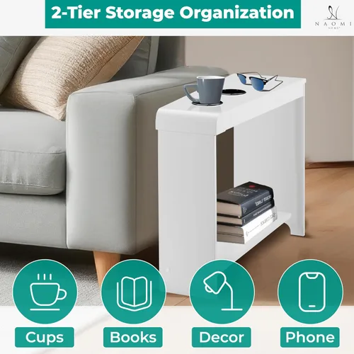 Miniatura 6 de Naomi Home Jade - Mesita de noche moderna con estación de carga, mesa auxiliar con puertos USB y tomas de corriente, mesa auxiliar estrecha