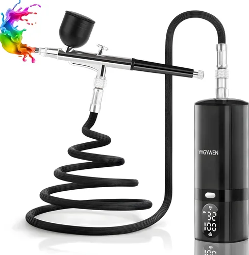 Miniatura 8 de Kit de aerógrafo con compresor, juego de pistola de aire mini portátil de 32PSI, cepillos de aire de alta presión portátiles para pintar, tatuajes