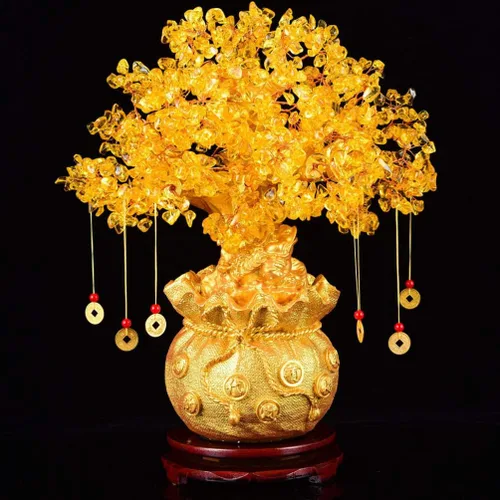 Miniatura 4 de Wakauto Árbol de dinero de cristal, citrino Feng Shui, árbol bonsái, suerte, fortuna, riqueza, monedas, árboles artificiales, figura de decoración