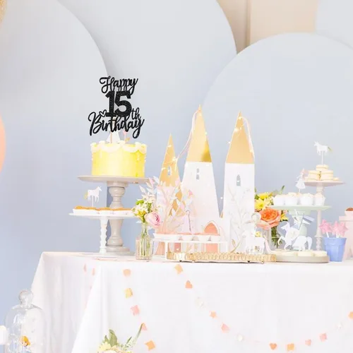 Miniatura 6 de 1 pieza Decoración de pastel de feliz 15 cumpleaños, decoración de pastel de cumpleaños de brillo, Felicidades a los 15 años, decoración de pastel