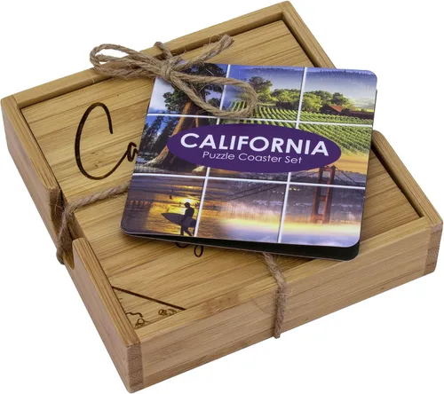 Miniatura 4 de Totally Bamboo California State Puzzle - Juego de posavasos de bambú de 4 piezas con estuche