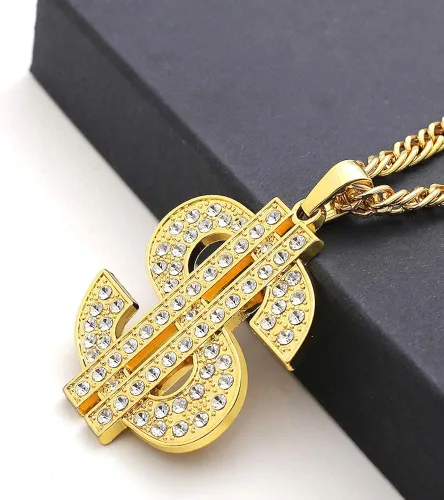 Miniatura 2 de Gold Chain with Dollar Sign Big Money Necklaces for Men Women,Stainless Steel Iced Out Rhinestone Jewelry,Fashion Pendants with 28 Inches Chain