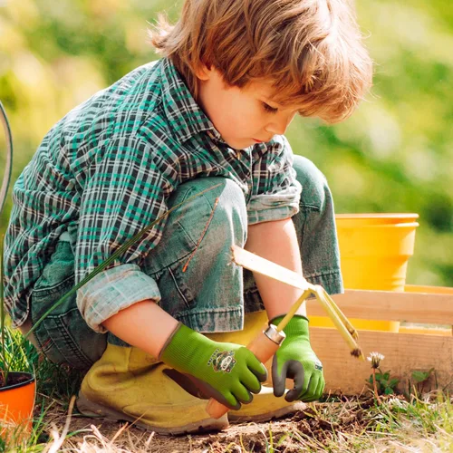 Miniatura 5 de COOLJOB 3 pares de guantes de jardinería para niños pequeños de 3 a 5 años, guantes de trabajo de goma con agarre para niños y niñas, rojo, verde