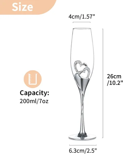 Miniatura 5 de Juego creativo de corazón con copas de champán de diamantes, copas de boda para novia y novio, juegos de regalo de tazas de brindis para parejas