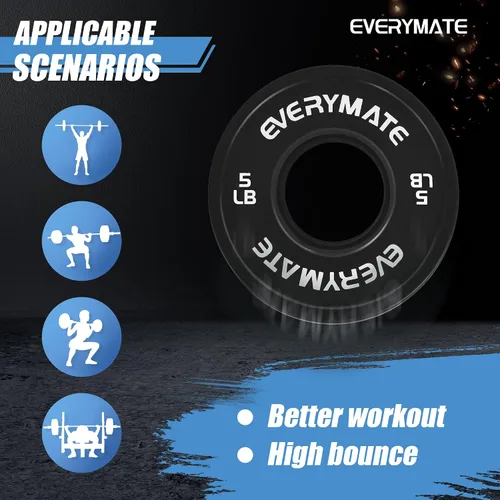 Miniatura 4 de EVERYMATE Juego de placas de peso de cambio negro, 1.25 libras, 2.5 libras, 5 libras, juego de placas olímpicas fraccionarias para entrenamiento 5