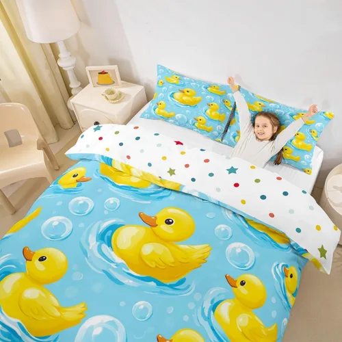 Miniatura 28 de Juego de funda de edredón para niños con diseño de gato negro, tamaño individual, juego de ropa de cama de animales lindos con burbujas de baño