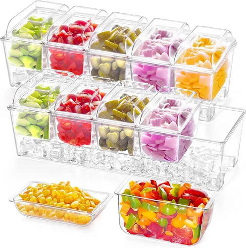 Miniatura 13 de Lifewit Organizador de condimentos enfriado con hielo con 5 recipientes de 20 oz (2.5 tazas), servidor de condimentos para fiesta con tapas