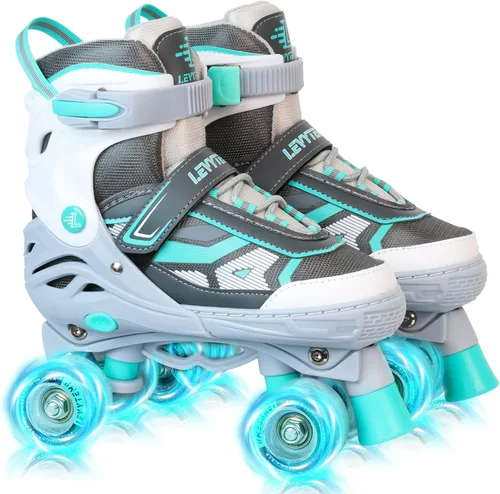 Miniatura 11 de Patines de ruedas para niños y niñas, patines cuádruples ajustables de 4 tallas con todas las ruedas iluminadas para principiantes, deportes