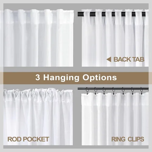 Miniatura 48 de Cortinas de lino gris claro, 2 paneles, presillas traseras, bolsillo para cortinero, semitraslúcidas, ahorran energía, estilo rústico, arpillera
