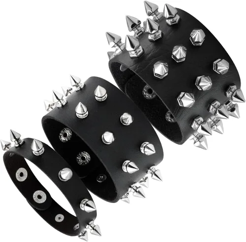 MILAKOO Pulseras de cuero con remaches tachonados, estilo gótico, estilo ciclista, vintage, retro, para hombres y mujeres