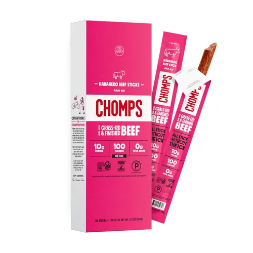 Miniatura 11 de Bocadillos Chomps, palillos de cecina, sin gluten, sin OMG, 100 calorías, para dietas paleo y keto, aprobados para dieta de 30 días, paquete de 10