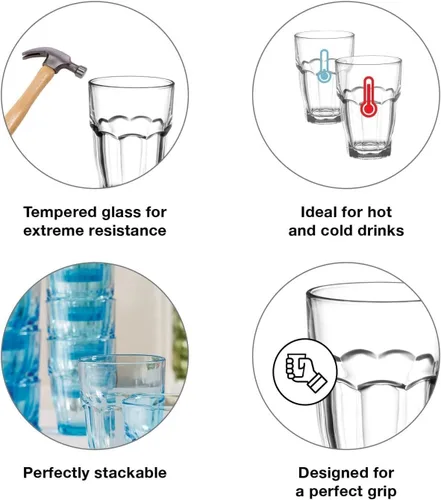 Miniatura 3 de Bormioli Rocco Rock Bar - Vasos de jugo templados apilables de 7.25 onzas para bebidas frías, agua y cócteles, juego de 6, transparente
