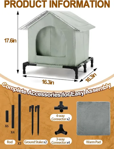 Miniatura 7 de Casa elevada para gatos al aire libre – Refugios resistentes a la intemperie para gatos para invierno, casa impermeable para mascotas para mantener