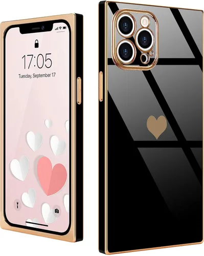Miniatura 47 de Compatible con iPhone 12 Funda Rectangular Bonita Chapado Dorado Lujo Corazón de Amor Funda de Teléfono para Mujeres Niñas A Prueba de Golpes